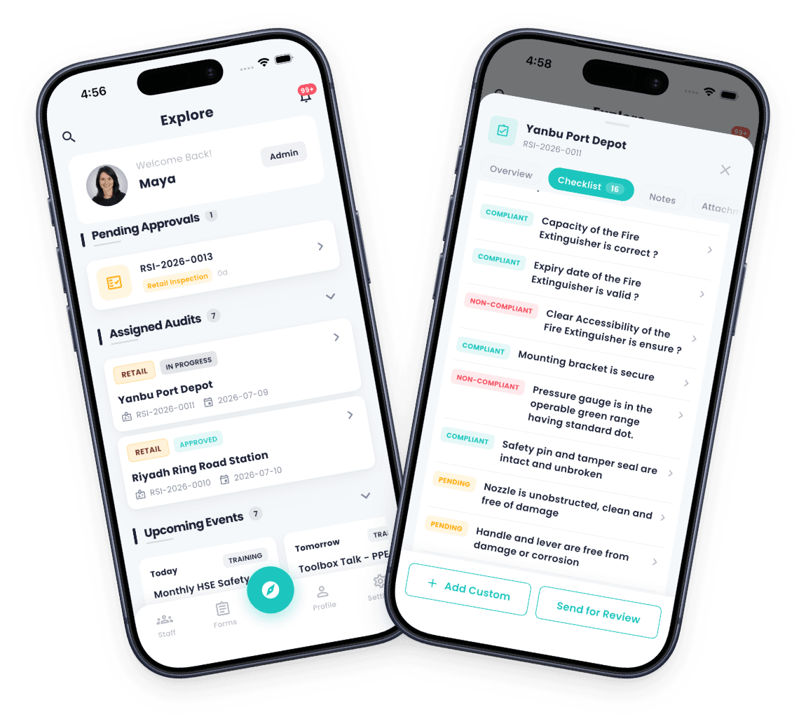 HSE360 admin app: Explore feed and site inspection checklist